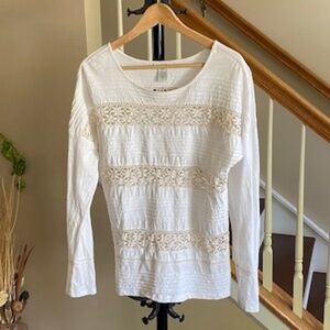 Sundance Long Sleeve Cotton Floral Crochet Detail Pintuck Pullover Size L
